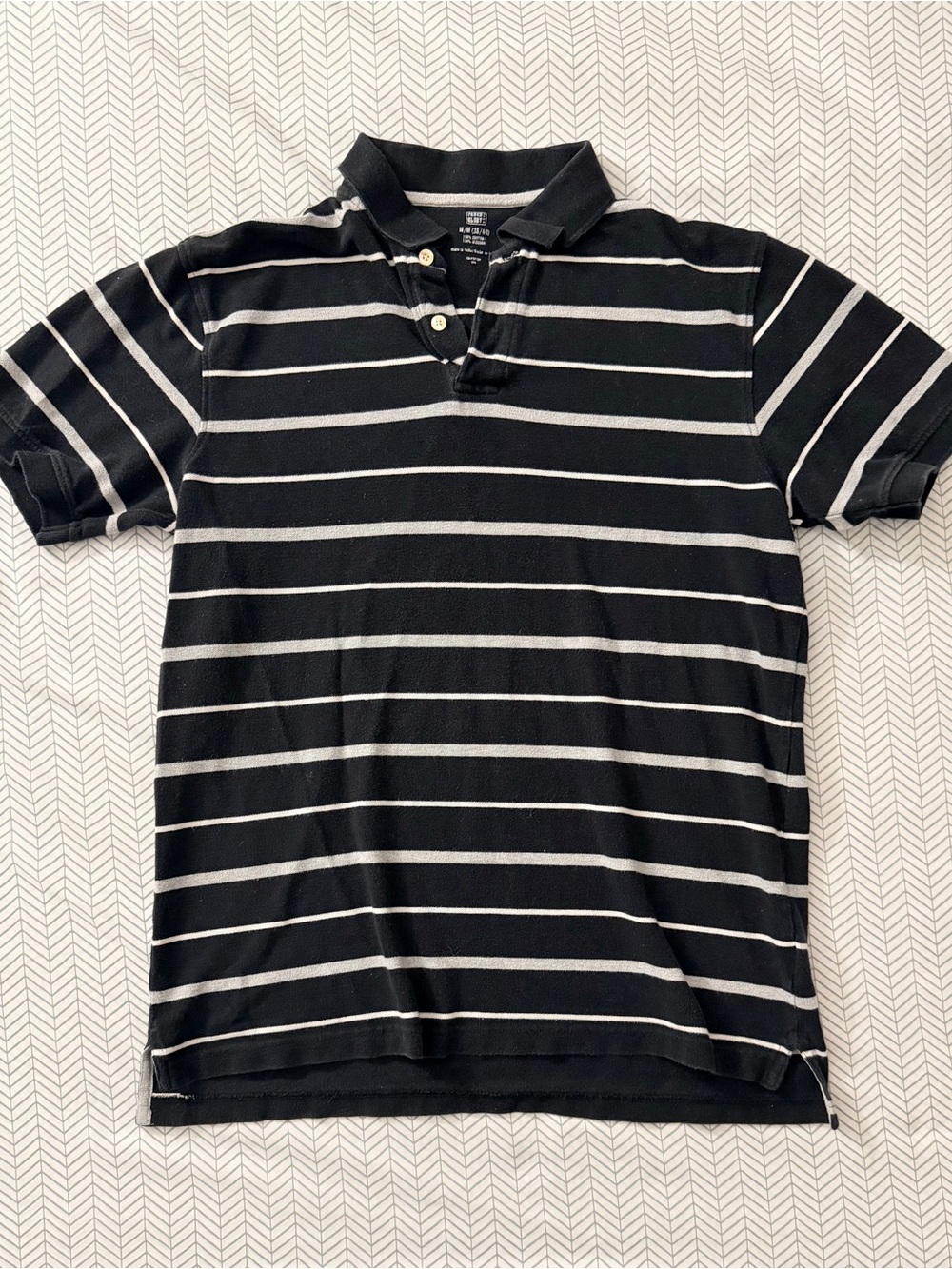 Faded Glory Black and White Striped Polo